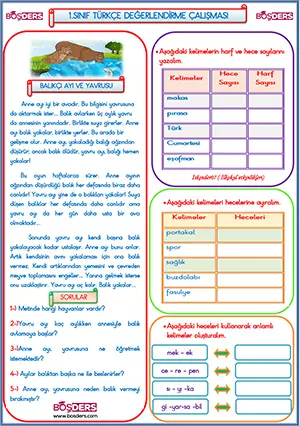 1.sınıf ara tatil türkçe ödevi – (2.dönem – 01) - boş ders